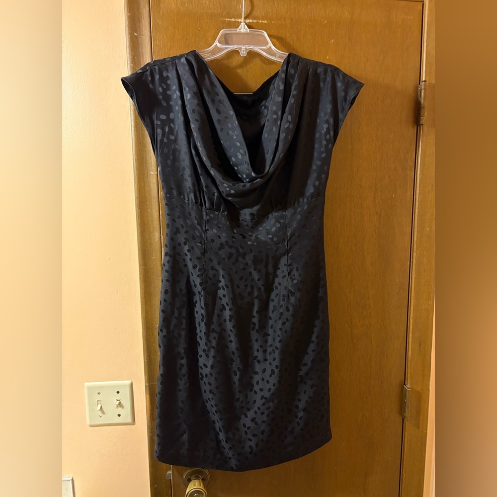 Loeffler Randall Black Spotted Drape Neck Silky Dress